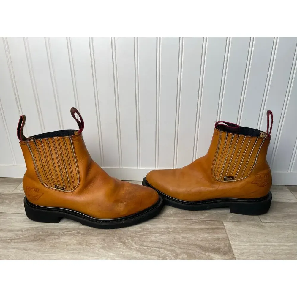 Boots Mens 12 D Workmen-V Leather Chelsea Work Pull On Goodyear Welt Honey Used